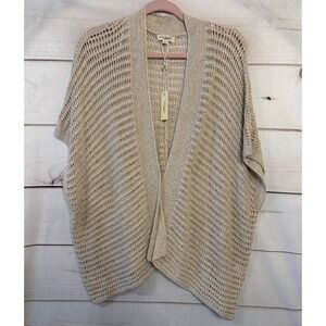 Max Studio London Natural Linen Blend Crochet Open Front Cardigan 4701L2605 M